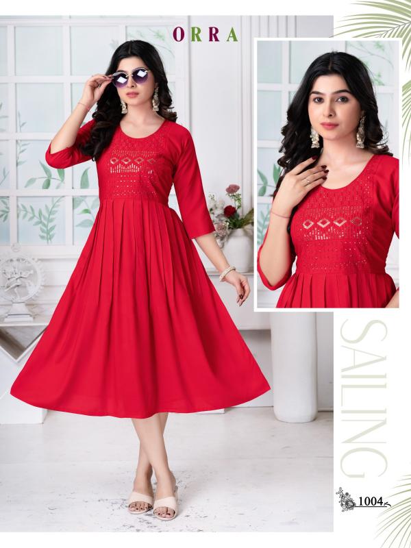 Trendy Orra Plain Rayon Casual Wear Kurtis Collection